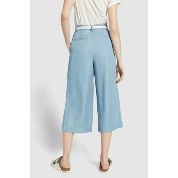 New TIBI High Waisted Wide Leg Chambray Pleated Cropped Pants Size10 - Picture 3 of 13
